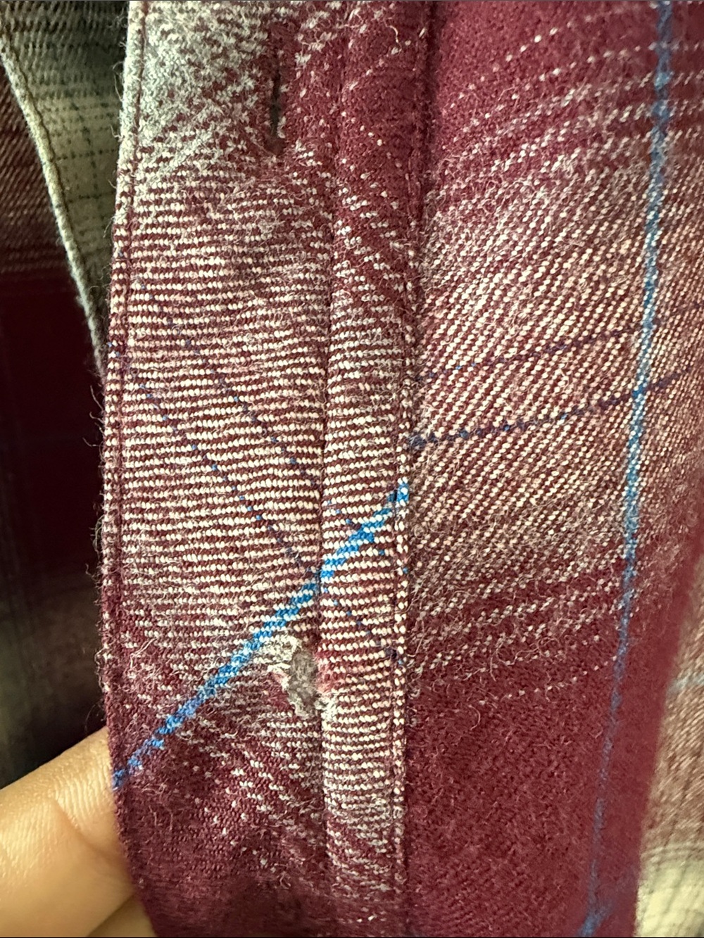 Icebreaker Burgundy & White Plaid wool Flannel Shirt - Picture 3 of 4